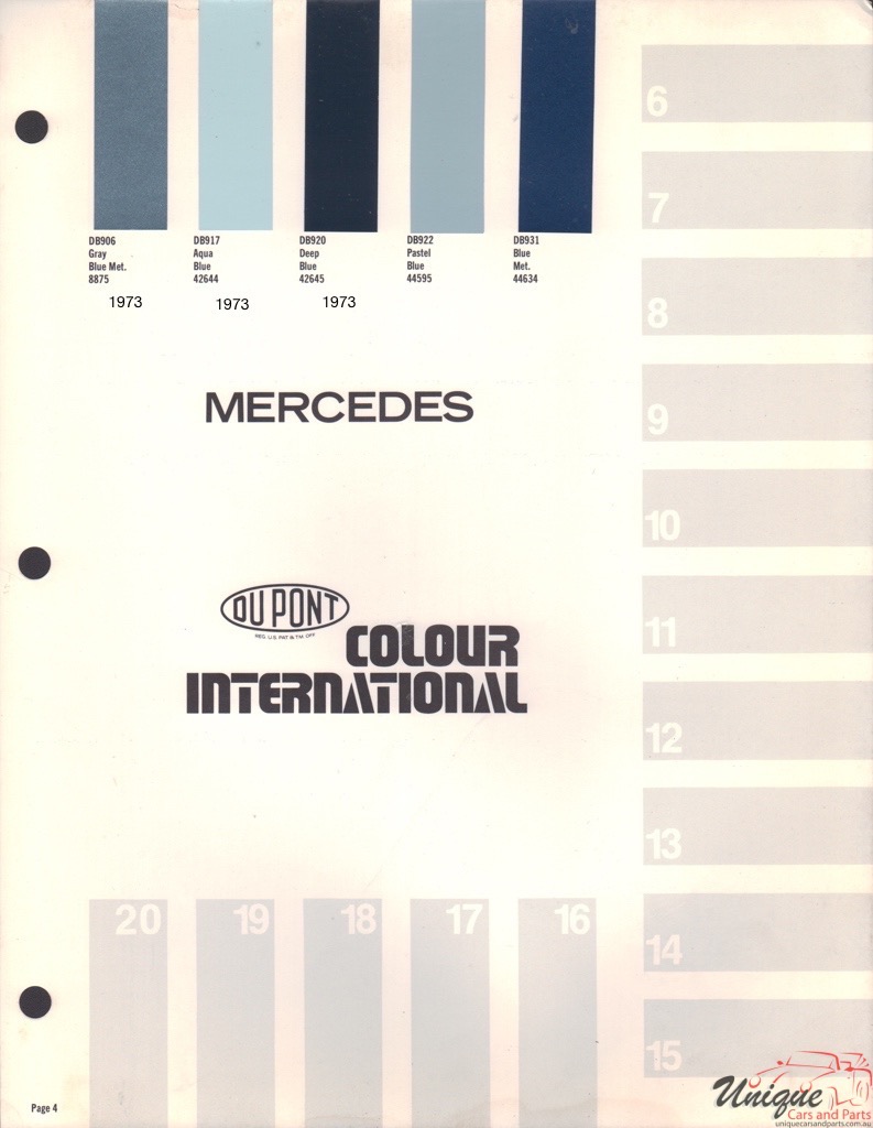1973 Mercedes-Benz International Paint Charts DuPont 4